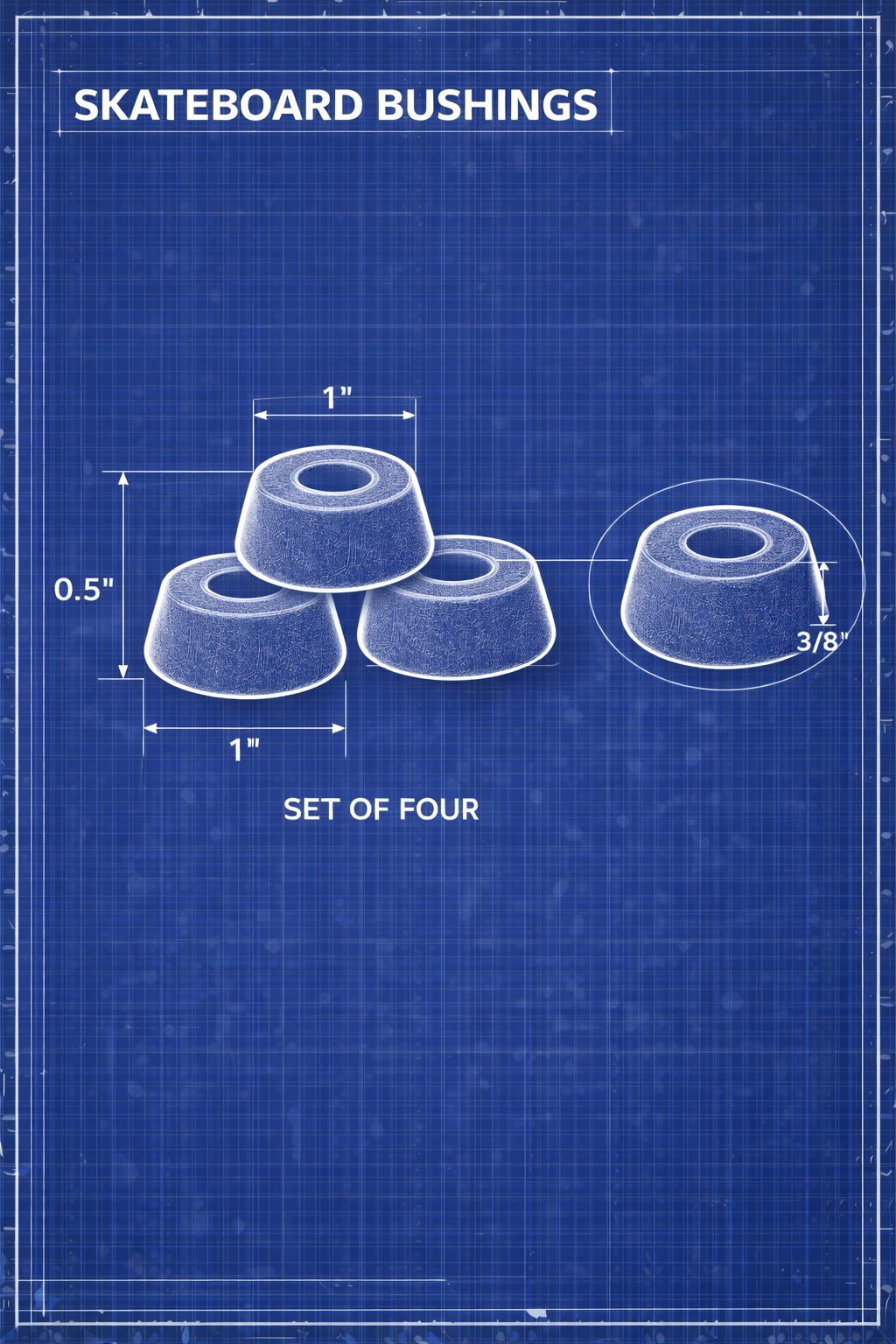Replacement Skateboard bushings, make your trucks tighter or looser, keep you rolling straight and safe.