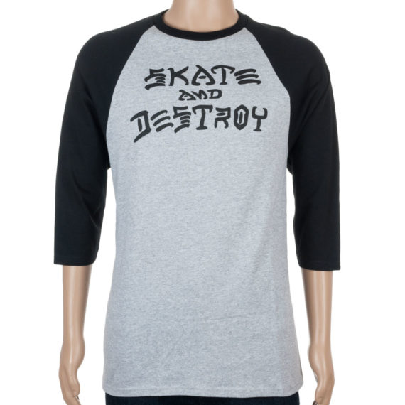 Thrasher Skate And Destoy Raglan T-Shirt Grey Black