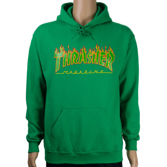 Thrasher Flame Hoodie Rasta Green Available at Skate Pharm