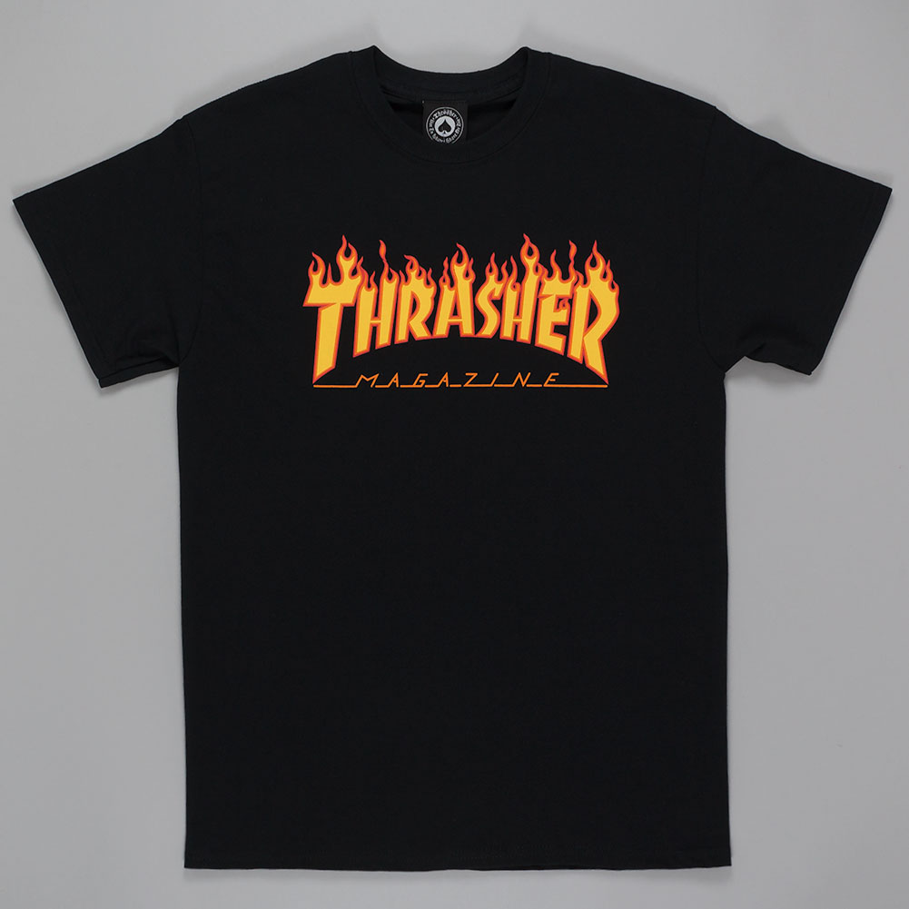 Thrasher Magazine Flame Logo T-Shirt Black Available at Skate Pharm